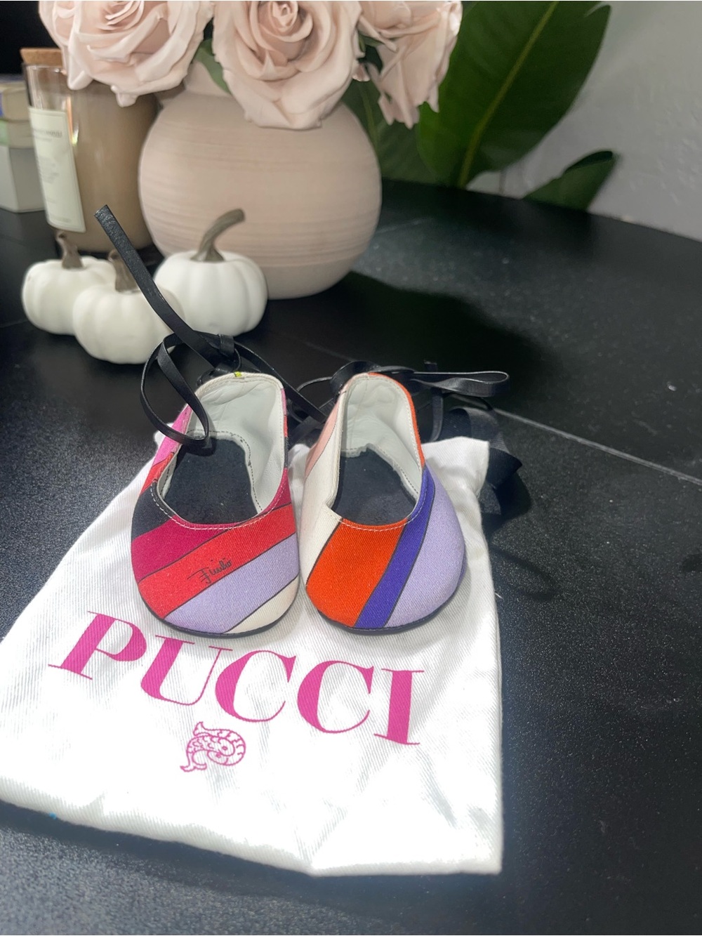 Emilio Pucci Girls Colorblock Leather Ballet Flats — Red, Purple, Orange, White